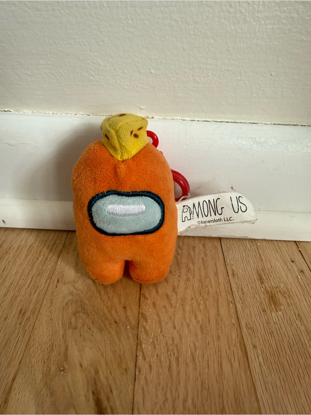 Among Us Orange Crew Member Imposter W/ Cheese Hat Plush Keychain